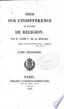 Essai sur l'indifférence en matière de religion