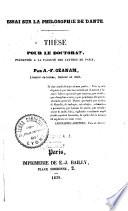 Essai sur la philosophie de Dante