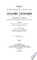 Essai sur les idées philosophiques et l'inspiration poétique de Giacomo Leopardi suivi d'oeuvres inédites et de traductions de quelques-unes des oeuvres morales