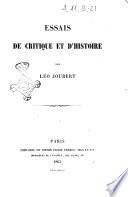 Essais de critique et d'histoire par Leo Joubert