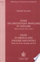 Essais de linguistique française et anglaise