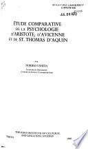 Étude comparative de la psychologie d'Aristote, d'Avicenne et de St. Thomas d'Aquin