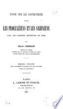 Étude sur les controverses entre les Proculéiens et les Sabiniens sous les premiers emperateur de Rome