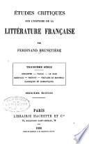 Études critiques sur l'histoire de la littérature franc̦aise