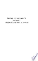 Études et documents pour servir à l'histoire de l'Université de Lausanne