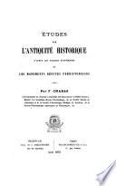 Études sur l'antiquité historique