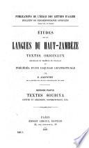 Études sur les langues du Haut-Zambèze: ptie. Textes soubiya