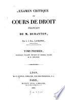 Examen critique du cours de droit français de M. Dauranton