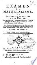 Examen du matérialisme ou Réfutation du systéme de la nature