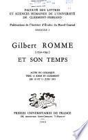 Gilbert Romme (1750-1795) et son temps, actes du colloque tenu à Riom et Clermont, les 10 et 11 juin 1965