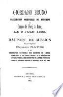 Giordano Bruno: inauguration solennelle du monument au Campo dei Fiori à Rome, le 9 juin 1892: rapport de mission
