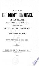 Histoire du droit criminel de la France, depuis le 16e jusqu'au 19e siècle