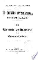IIIe Congres international d'hygiene scolaire