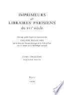 Imprimeurs & libraries parisiens du XVI siecle