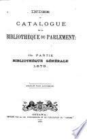 Index du catalogue de la Bibliothèque du Parlement