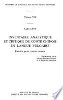 Inventaire analytique et critique du conte chinois en langue vulgaire
