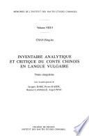 Inventaire analytique et critique du conte chinois en langue vulgaire