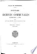 Inventaire des archives communales antérieures à 1790