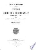 Inventaire des Archives Communales Antérieures a 1790