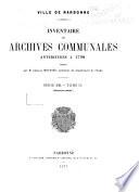Inventaire des Archives communales antérieures à 1790