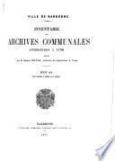 Inventaire des Archives communales antérieures à 1790