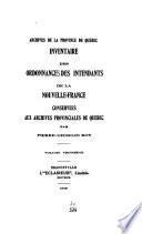 Inventaire des ordonnances des intendants de la Nouvelle-France [1705-1760]