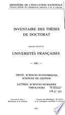 Inventaire des thèses de doctorat soutenues devant les universités françaises