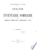 Inventaire sommaire des Archives communales antérieures à 1790