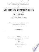 Inventaire sommaire des archives communales antérieures de Langres à 1790