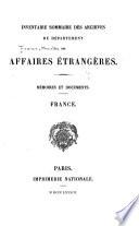 Inventaire sommaire des archives du département des Affaires étrangères