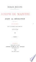 Joseph de Maistra Avant la Revolution