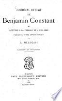 Journal intime de Benjamin Constant et lettres à sa famille et ses amis