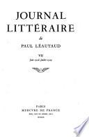 Journal littéraire: Juin 1928-juillet 1929