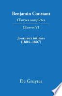 Journaux intimes (1804–1807) suivis de Affaire de mon père (1811)