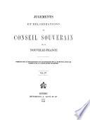 Jugements et délibérations du Conseil souverain de la Nouvelle-France