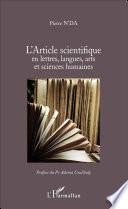L'article scientifique en lettres, langues, arts et sciences humaines