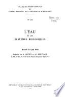 L'Eau Et Les Systèmes Biologiques