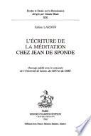 L'écriture de la méditation chez Jean de Sponde