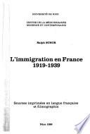 L'immigration en France, 1919-1939