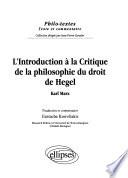 L'introduction à la Critique de la philosophie du droit de Hegel