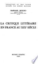 La critique littéraire en France au XIXe siècle
