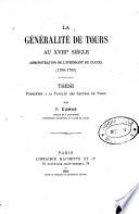 La généralité de Tours au XVIIIe siècle