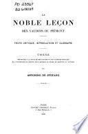 La Noble leçon des vaudois du Piémont