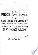 La Pièce curieuse : ou les Sentiments des grands de ce royaume touchant la personne de Mazarin