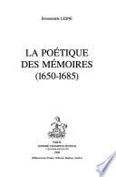La poétique des mémoires (1650-1685)