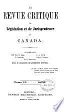 La Revue critique de législation et de jurisprudence du Canada
