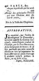 Le combat spirituel... augmenté de la Paix de l'âme, & du Bonheur d'un coeur qui meurt à lui-même pour vivre à Dieu. Traduit de l'italien par le P. Jean Brignon, de la Compagnie de Jésus