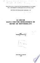 Le décor dans l'œuvre romanesque de Henry de Montherlant