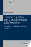 Le donné en question dans la phénoménologie et le néokantisme