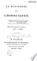 Le Ministère de l'homme-esprit... Par le Philosophe [Inconnu i. e. L. C. de Saint-Martin]